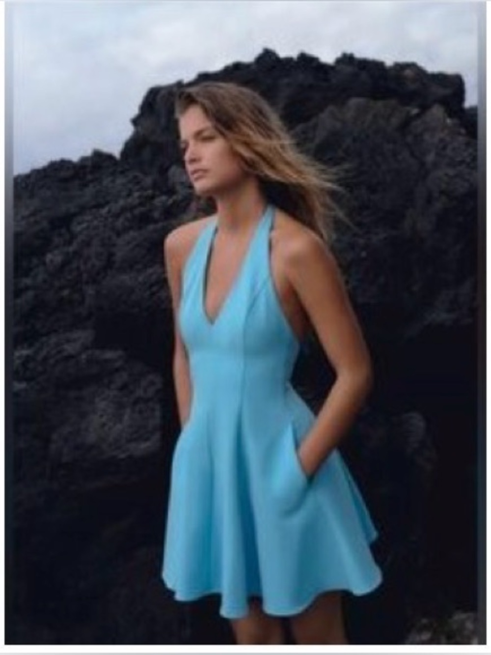 NWT ZARA Blue Halter Fit & Flare Dress SZ SMALL - HAS POCKETS!!!